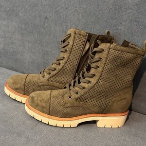 Olive Suede Lace-Up Combat Boots